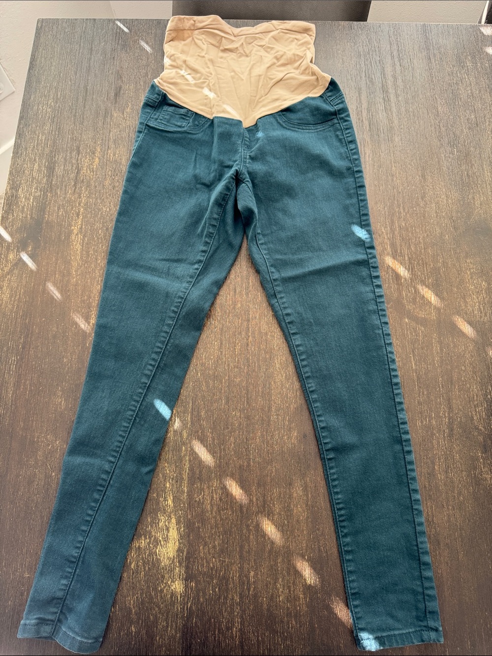 Motherhood Maternity Dark Teal Skinny Jeans with Beige Support Panel